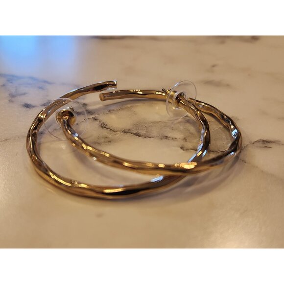 Gold-Tone Gloria Vanderbilt Twisted Hoop Earrings With Secure Backings - Picture 4 of 5